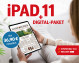 Frau sitzt auf einem Sofa und hält ein iPad 11, das die Zeitung 'Harz Kurier' zeigt. Angebot: Digital-Paket für 36,90 Euro monatlich.
