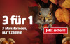 Werbebanner mit rotem Hintergrund und Eichhoernchen: 3-für-1 Angebot – 3 Monate lesen, nur 1 zahlen. Button Jetzt sichern!