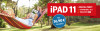 Mann in Hängematte liest auf einem iPad. Werbung für iPad 11 mit Digital-Paket und Preis 36,90 Euro monatlich.
